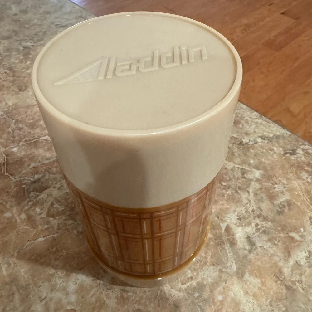 Vintage 80s Thermos Aladdin's Wide Mouth Butterscotch Tartan Plaid